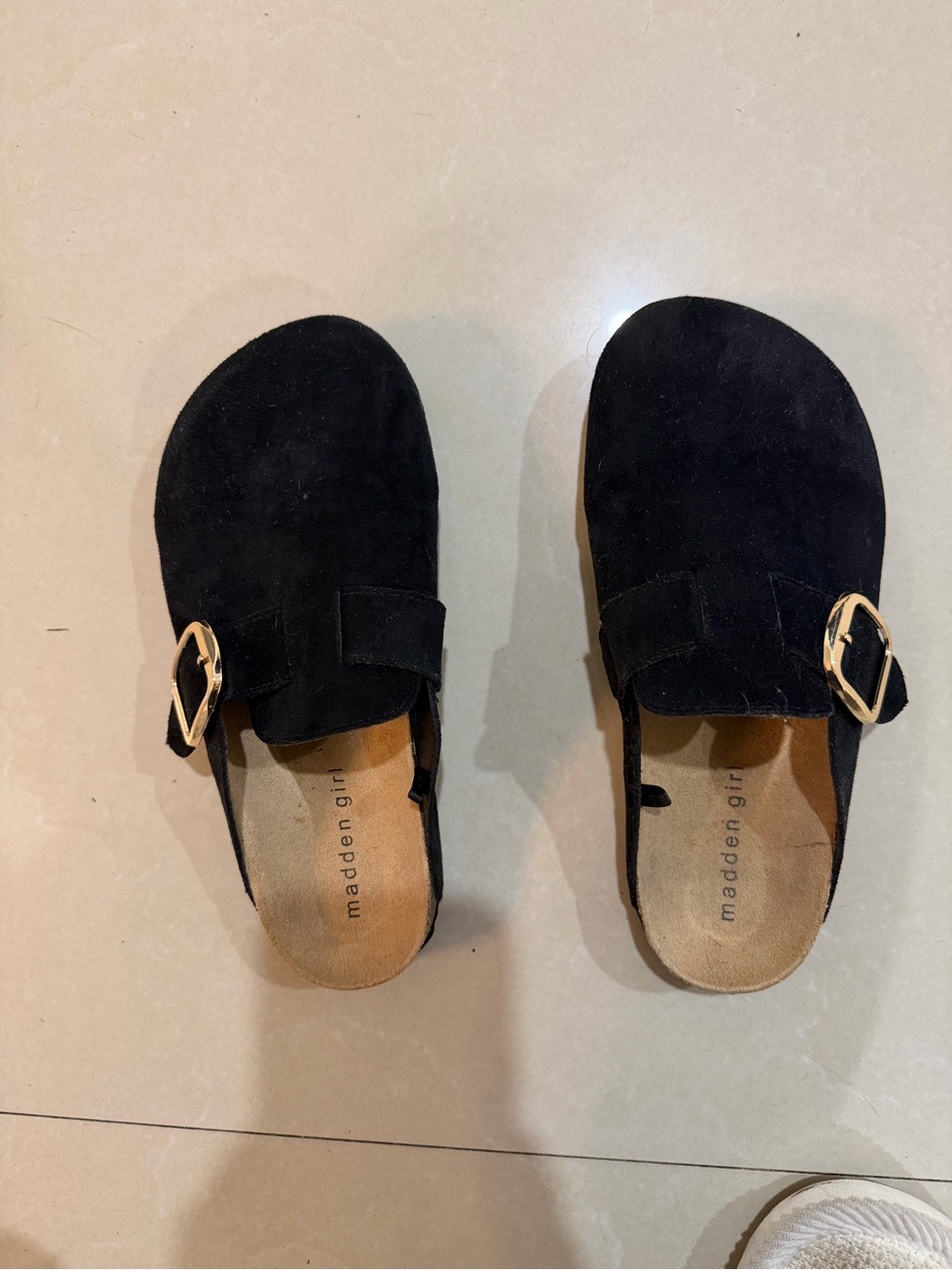 Madden Girl Black Suede Buckle Clogs